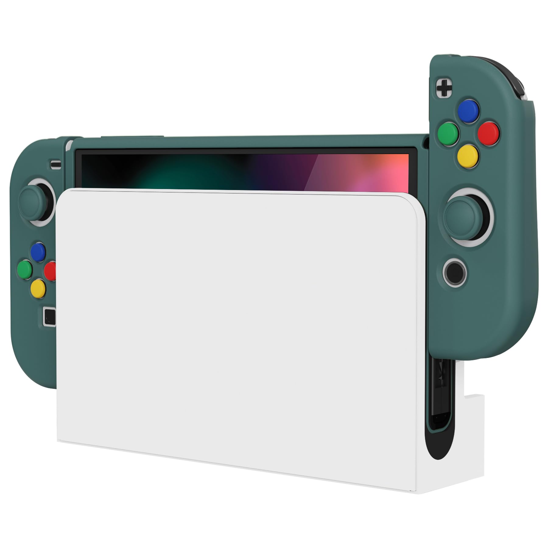 PlayVital ZealProtect Soft Protective Case for Nintendo Switch OLED, Flexible Protector Joycon Grip Cover for Nintendo Switch OLED with Thumb Grip Caps & ABXY Direction Button Caps - Hunter Green — view 7