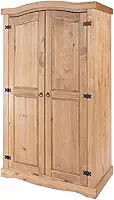 PENSE DENTRO DA CAIXA Armário de Madeira Maciça com 2 Portas - Guarda-roupa com Cabideiro - Móvel em Estilo Colonial - Marrom Antique