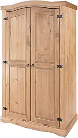 PENSE DENTRO DA CAIXA Armário de Madeira Maciça com 2 Portas - Guarda-roupa com Cabideiro - Móvel em Estilo Colonial - Marrom Antique