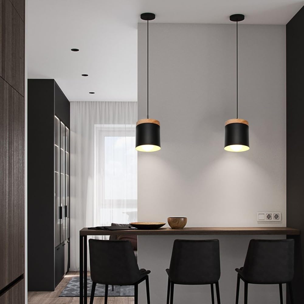 Bezprzewodowa lampa wisząca z akumulatorem i pilotem - wiszący żyrandol LED do kuchennej wyspy, jadalni, sypialni - regulowana lampa sufitowa w stylu rustykalnym(Black,Set of 3)