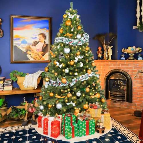 Künstlicher Weihnachtsbaum -mit 40 DIY Weihnachtsbaumschmuck,180cm Tannenbaum 800 Spitzen Metallständer Einfacher Aufbau Christbaum Kunstbaum Grün Weihnachtsbaum künstlich Christmas Tree