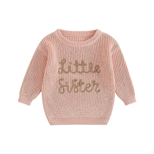 WERNZATT Sister Matching Outfit Vestiti Neonato Infantile Ragazza Lettera Girocollo Maglione Bambino Caldo Pullover Maglione Maglione Top, Little Sister Rosa, 3-6 Mesi