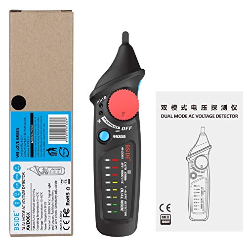 Image of Bside AVD06X Non Contact Voltage Tester Pen Electric AC Power Detector 12-1000V Dual Mode Freely Adjustable Sensitivity Breakpoint Locator with 8 LED Indicators and Flashlight