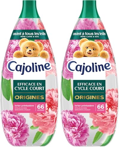 Cajoline Adoucissant linge liquide Brise Printanière Origines conçu cycle court adapté même à laine et soie, testé dermatologiquement, sans colorant, 66 lavages 1,254L (Lot de 2)