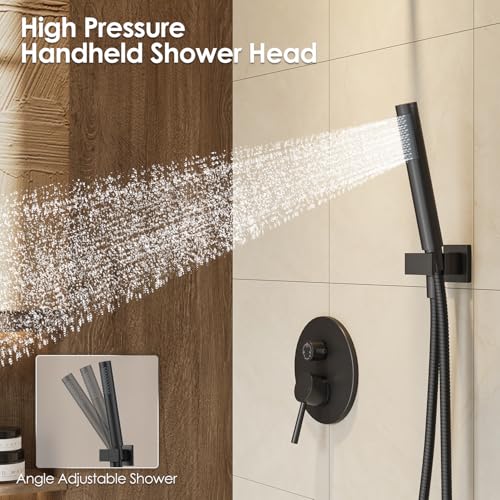 Image of Gabrylly Black Shower System with Tub Spout, Bathtub Shower Faucets Set with 3-Way Shower Valve, High Pressure 10 inch Rain Shower head with Handheld Spray Combo, Wall Mounted Tub Shower Kit, Matte Black