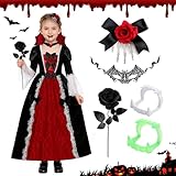 🔮 【Costume Complet 6 Pièces】: Deguisement vampire fille tout le nécessaire pour une transformation vampire réussie ! Ce set inclut : une robe élégante, une cape ajustable, un diadème mystérieux, et deux paires de fausses dents pour varier le look. Votre petite vampire a tout ce qu'il faut