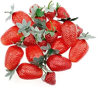 JJQHYC 20 Pieces Artificial Strawberry Fake Strawberry Fruit Decoration Plastic Strawberries Artificial Red Strawberry for Crafts, Photography Props