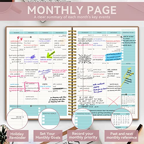 Monthly Planner/Calendar 2023-2024, 2023-2024 Monthly Planner, 18-Month Planner, Jul.2023-Dec.2024, Aimpeak Calendar Planner 2023-2024, Pu Leather Flexible Cover, Spiral Binding, Pink, 7"X10" #TOP1