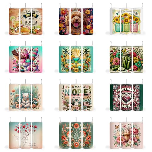 50 pc. Bundle Variety Pack, Tumbler Sublimation Wrap, Tumbler Transfer, Ready to Press Sublimation Transfer - 20 oz Straight Tumbler, Skinny Tumbler -RPT 500 (Variety 9 - RTP 309)
