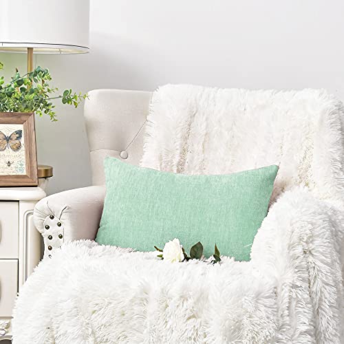 Image of CaliTime Pack of 2 Cozy Bolster Pillow Covers Cases for Couch Sofa Home Decoration Solid Dyed Soft Chenille 12 X 20 Inches Grayed Jade