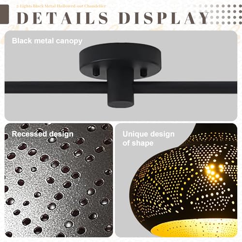 Image of Moroccan Pendant Light Fixture 2-Light Design Black Hanging Lamp