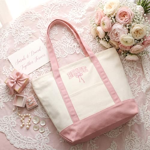 Bolso Tote para Novia grande rosa bordado miniatura 6