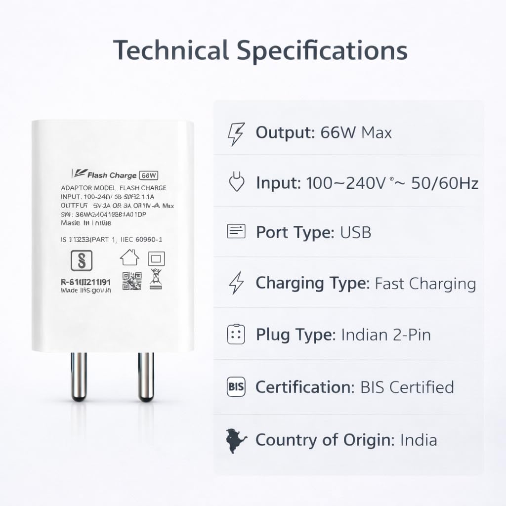 66W Flash Charging Adapter with Flash Cable | Vivo-Compatible Fast Charging | 6 Months Warranty | Compatible with Vivo X21,X50 Pro,X60 Pro,X70, V25 Pro, V27 Pro, V29e — Amazon image 4