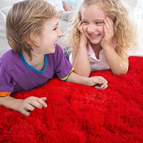 Tapete AROGAN Fluffy para dormitorio y sala 3x5 pies rojo miniatura 6
