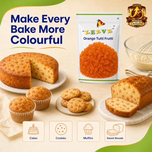 Image of Leeve Orange Tutti Frutti 800 g | Candied Fruit Bits for Cakes, Cookies, Muffins, Ice Cream, Desserts and Baking Decoration