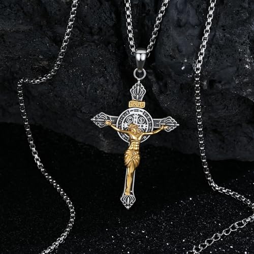 Crucifix Necklace for Men 925 Sterling Silver Jesus Cross Necklace Crucifix Cross Pendant Protection Jewelry for Men Women2