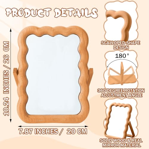 Espejo de maquillaje de madera con soporte plegable miniatura 2