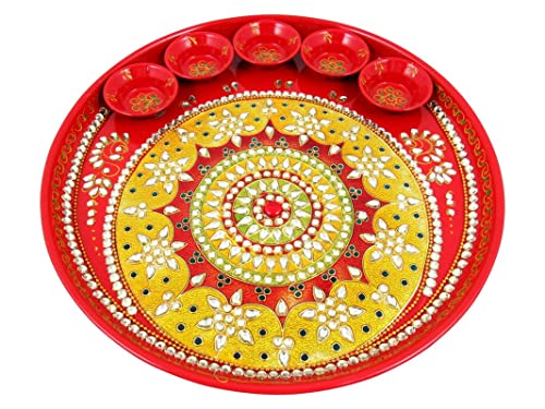 Pooja Thali ensemble 9 pouces argenté Deco Alankaram Diwali