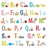 Decowall DW-1701S Uppercase Alphabet ABC with Pictures Kids Wall Decals Wall Stickers Peel and Stick Removable Wall Stickers for Kids Nursery Bedroom Living Room (Medium)
