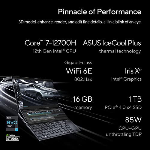 Image of ASUS Zenbook Pro 14 Duo OLED (2022) Dual Screen Laptop, 14.5 inch (36.83 cms) 2.8K OLED 120Hz Touch, Intel EVO Core i7 12th Gen, (16GB /1TB SSD /Windows 11 /Office 2021 /Black /1.7 Kg), UX8402ZA-LM711WS