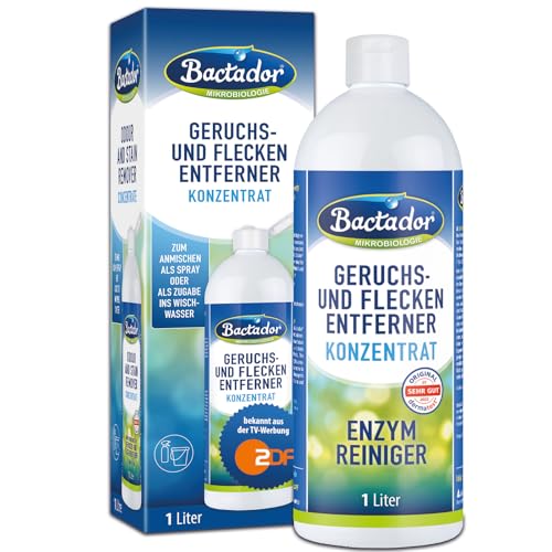Bactador Enzymreiniger Konzentrat 1L - Geruchsentferner & Fleckenentferner - Mikrobiologischer Geruchsneutralisierer - Hundeurin / Katzenurin Entferner - Porentiefe Reinigung - Ergibt bis zu 50 Liter