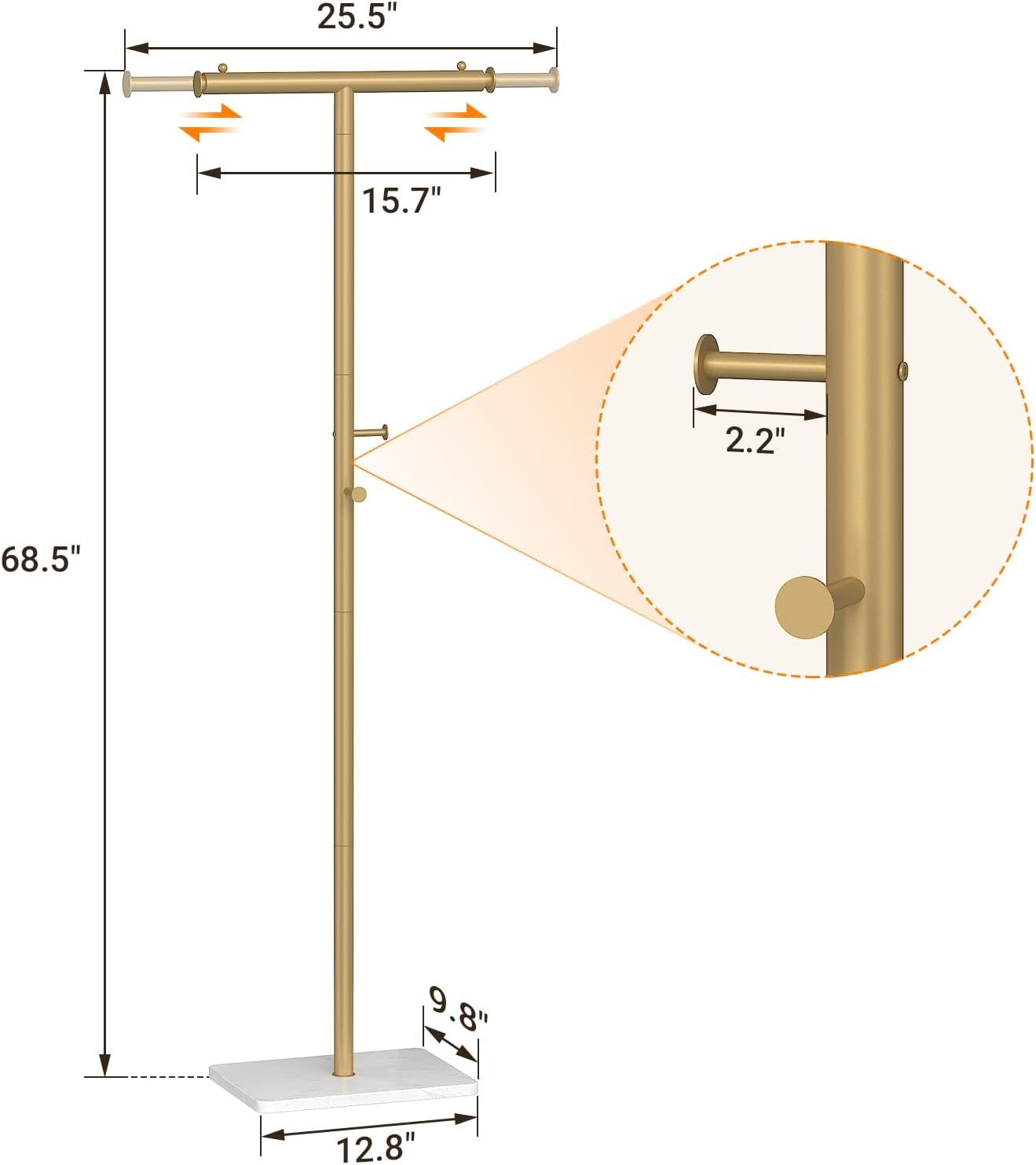 Width Adjustable T-shaped Coat Rack Freestanding, Modern Coat Rack, Gold image 3