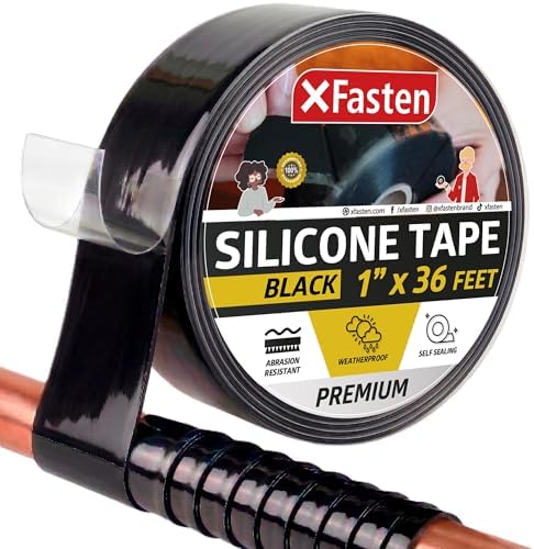 XFasten Self Fusing Silicone Tape Waterproof – 1" x 36 Feet Black, Self Amalgamating Tape, Silicone Rubber for Plumbing, Sealing Pipes, Hose Repair, Outdoor Coax and Electrical Cables – Weatherproof