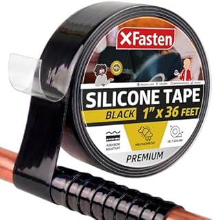 XFasten Self Fusing Silicone Tape Waterproof – 1" x 36 Feet Black, Self Amalgamating Tape, Silicone Rubber for Plumbing, Sealing Pipes, Hose Repair, Outdoor Coax and Electrical Cables – Weatherproof