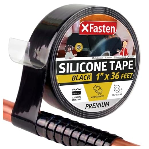 XFasten Self Fusing Silicone Tape Black 1" X 36-Foot, Silicone Tape for Plumbing, Leak Seal Tape Waterproof, Silicone Grip Tape, Rubber Tape Thick for Pipe, Hose Repair Tape, Stop Leak Tape