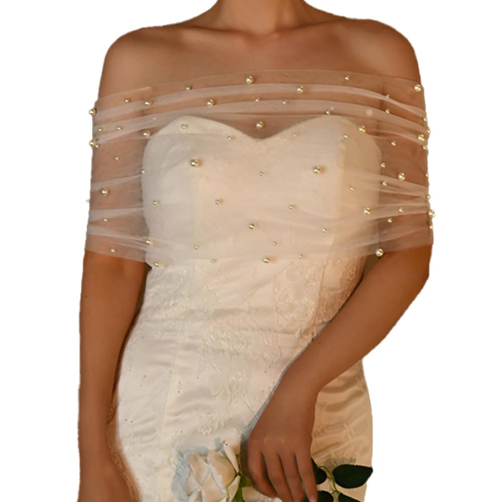 Cape boléro en dentelle - Écharpe de mariage - Cape de mariée - Étole avec perles artificielles - Boucle - Capelets épaules dénudées - Écharpe en dentelle pour fête - Paillettes - Pour femme -