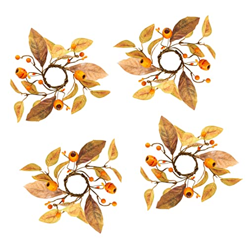 Factory Direct Craft Group of 4 Artificial Crab Apple Mini Candle Rings for Fall Displays and Decorating