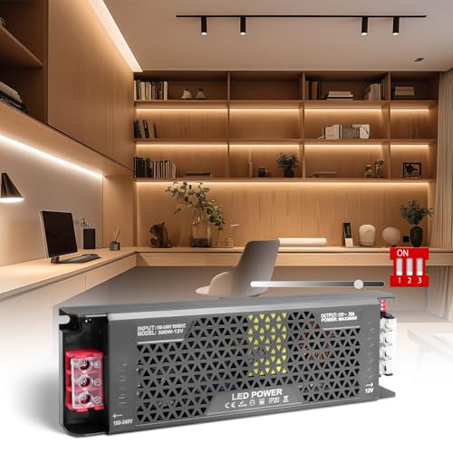 SUCIKORIO 12V 300W Dimmerabile Alimentatore LED, Ultra Sottile Trasformatore LED Driver AC 220V a DC 12 Volt 25A 300W Trasformatori Adattatore LEDs a Tensione Costante Senza Sfarfallio per Leds