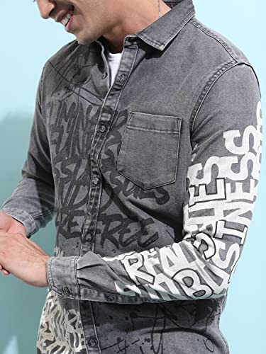 Image of Ketch Men Cotton Slim Fit Printed Full Sleeve Shirt