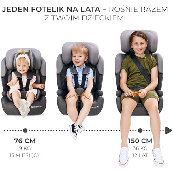 Kinderkraft COMFORT UP Автокресло i-Size, Регулируемый подголовник, Прошло краш-тесты, Системы безопасности, Вкладыш для самых маленьких, Стандарт R129, Группа ECE I/II/III 9–36 кг, Черный