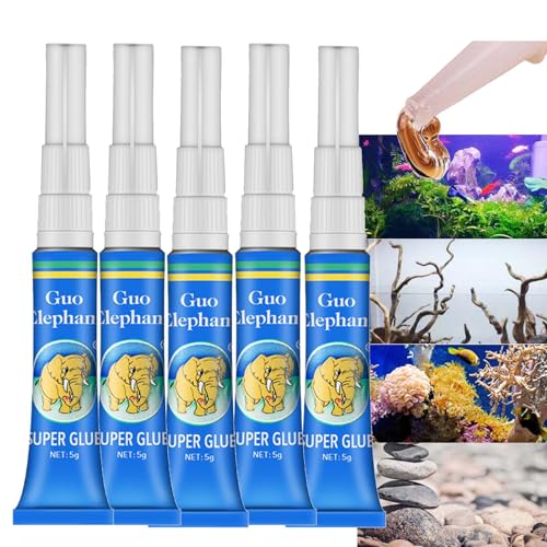 5PCS Aquarium Glue - Fast Curing, Waterproof Reef & Moss Glue for Aquascaping, Fish Tank Sealant, Clear Silicone Sealant for Plants & Decor
