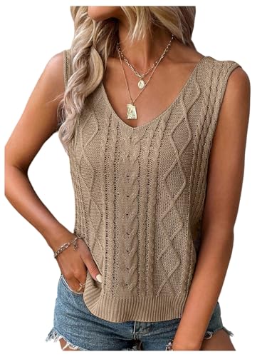 GORGLITTER Women's Knit Sweater Tank Top V Neck Sleeveless Pullover Tops Going Out Tops