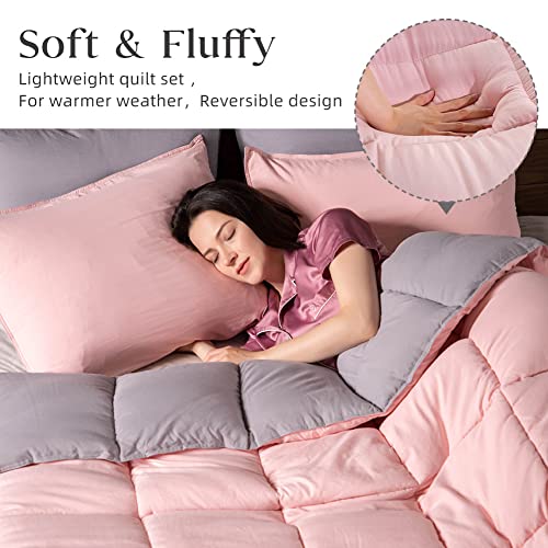 Dawndior Twin Xl Comforter Set Fluffy Pink And Grey Down Alternative Bedding Comforters & Sets Reversible Lightweight Warm Thick Soft Farmhouse Style Bedding Sets For All Season #TOP3