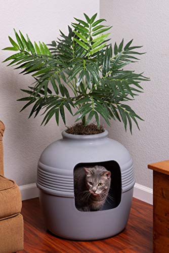 Good Pet Stuff, The Original Hidden Litter Box, Artificial Plants & Enclosed Cat Planter Litter Box, Vented & Odor Filter, Easy To Clean, Stone Gray #TOP3