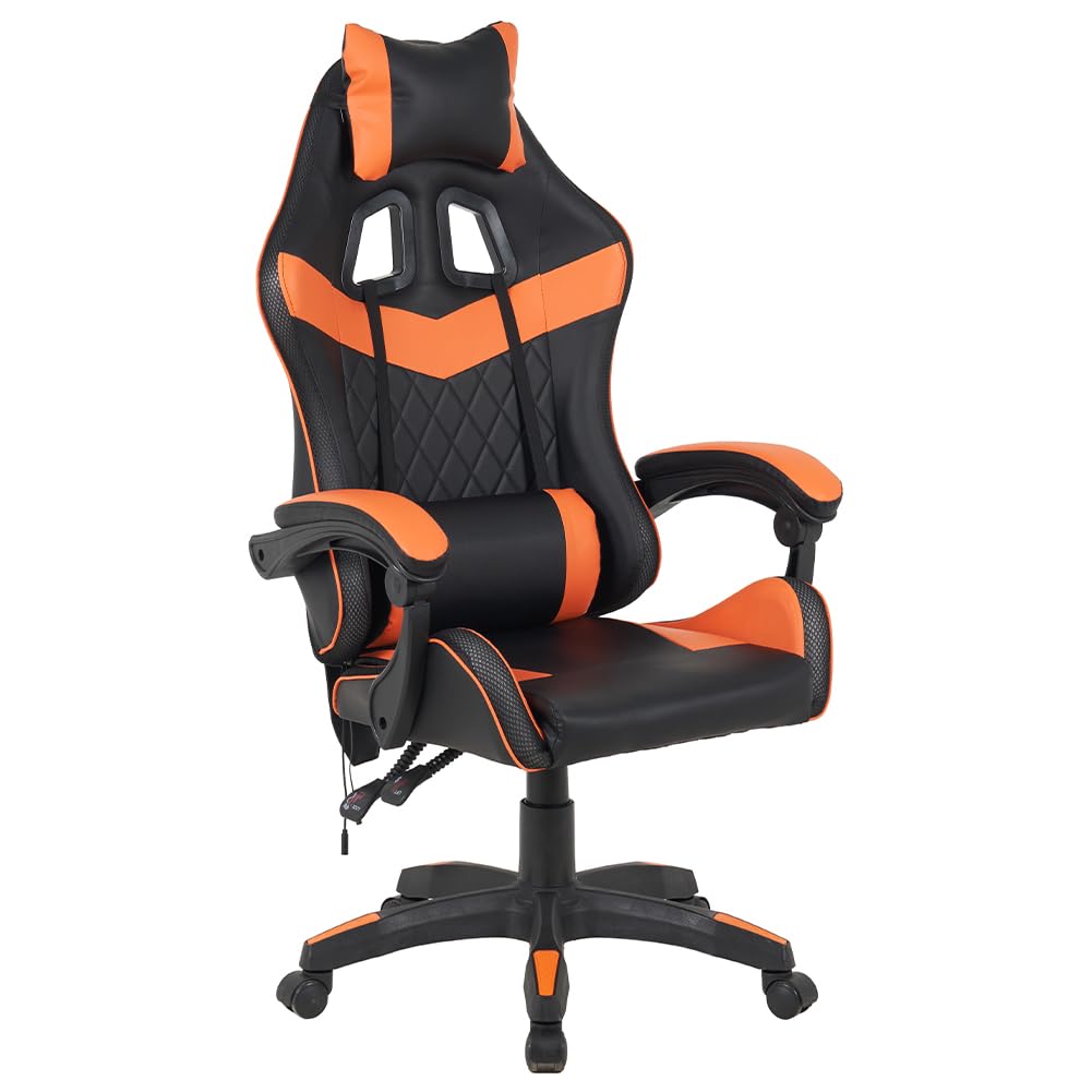 Shally Dogan Sedia Gaming da Scrivania con Striscia LED RGB Multicolore, Rivestimento in Ecopelle, Schienale Reclinabile, Altezza Regolabile da 106 a 116 cm, Poltrona da Ufficio, Cameretta (Arancione)
