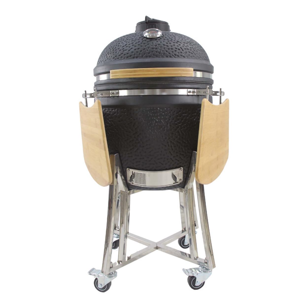 Garnki Agnelli BABBQM Kamado czarny ceramiczny średni uchwyt ze stali nierdzewnej i kółkami
