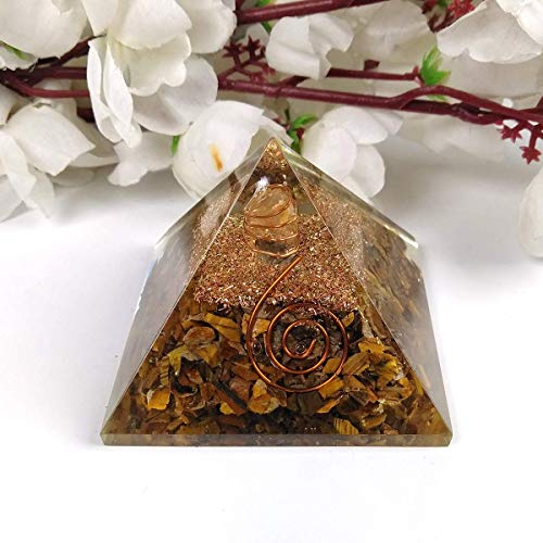 Image of Tiger Eye Crystal Pyramid (2 Inch) | Feng Shui & Vastu Correction | Crystal Pyramid for Positive Energy, Health, Good Luck | | Home & Office Decor | Gift | Study Table