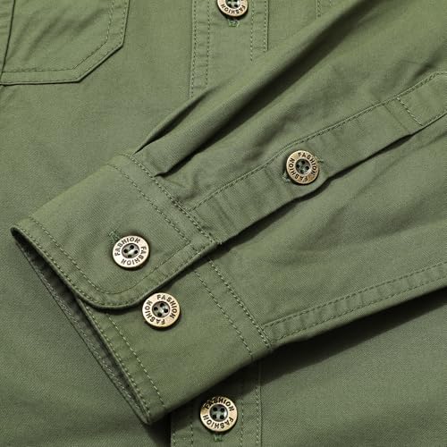 Zyvrenix Men's Long Sleeve Button Down Cotton Shirts with Pockets Green 3XL - image 7