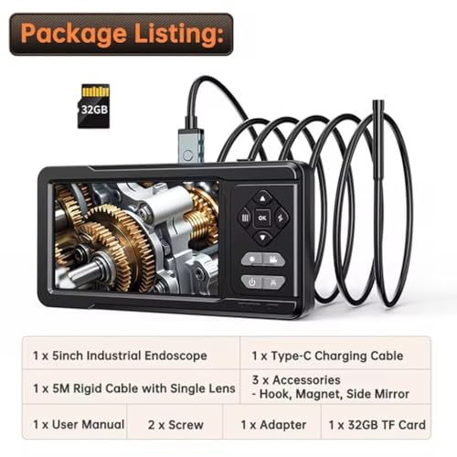 Image of ETZIN Dual Lens Industrial Endoscope, 1080P Digital Borescope Inspection Camera with 7.9mm IP67 Waterproof, Sewer Camera with 4.3 inch LCD Screen, 7 LED Lights,16.5FT Semi-Rigid Cable, EPL-1341IM