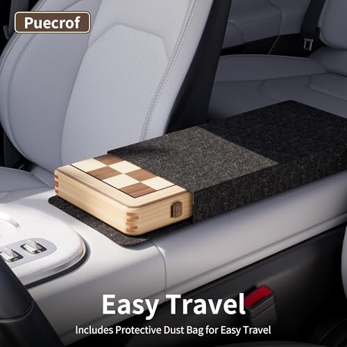 Image of 15 Inch Magnetic Wooden Chess Set, Pine Wood Folding Chessboard with Brown Dual-Sided Storage Trays, 2 Extra Queens & Dust-Proof Bag, Portable Travel Board Game(Natural)