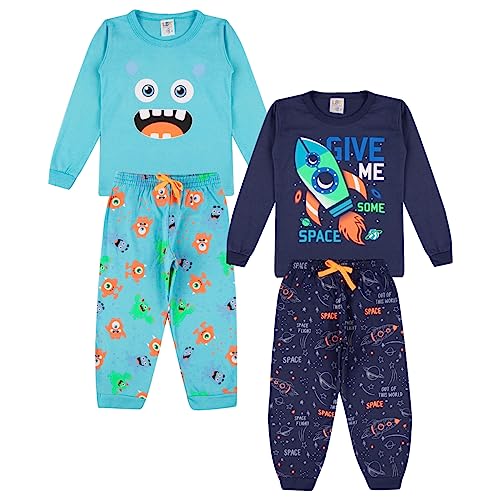 Kit Sortido 3 Pijamas Comprido Infantil Menino - 3 Camisas + 3 Calças - Kit com 3 Pijama de Roupa In