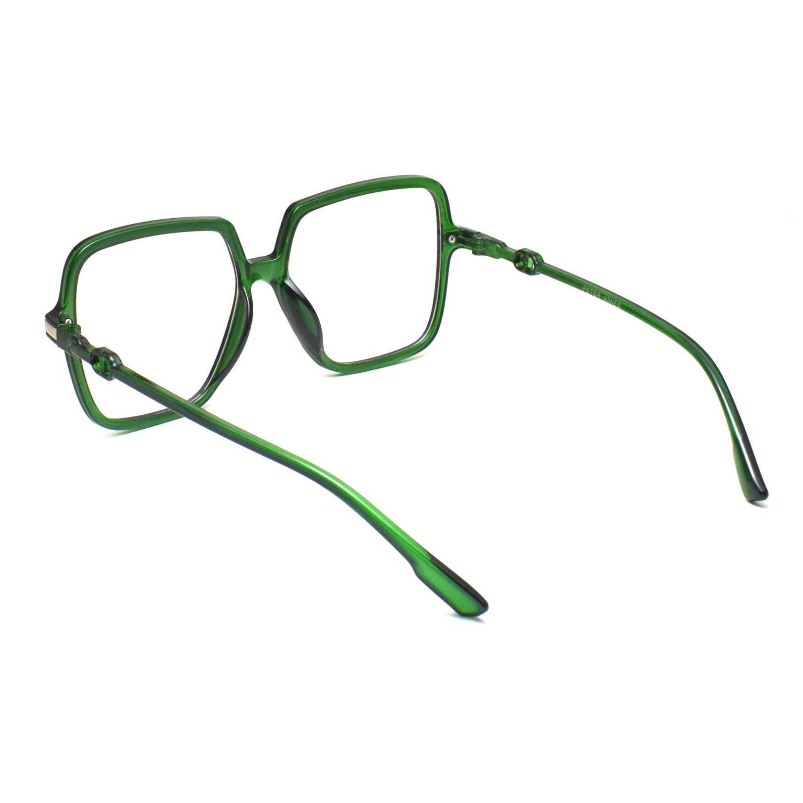 Peter Jones AG5198 - Gafas cuadradas para computadora para mujeres/niñas con cero potencia con bloqueo de luz azul (talla grande/extragrande), Verde Transparente, L