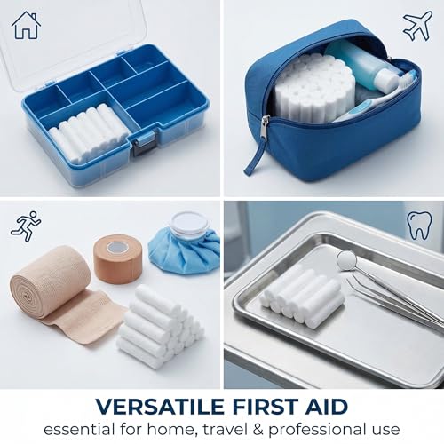 GWEOR 200 Pcs Nase Nasenstopper Nampons,Dental Watterollen,Hochsaugfähig Cotton Rolls,Weiche Gazerollen Stoppstopfen für Notfall oder Unfall Geeignet Babys Unter