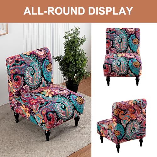 Image of Eco-Ancheng Armless Chair Slipcover Removable Armless Accent Chairs Covers Washable Armless Slipper Chair Slipcover Printed Armless Chair Furniture Protector Covers for Living Dining Room Hotel