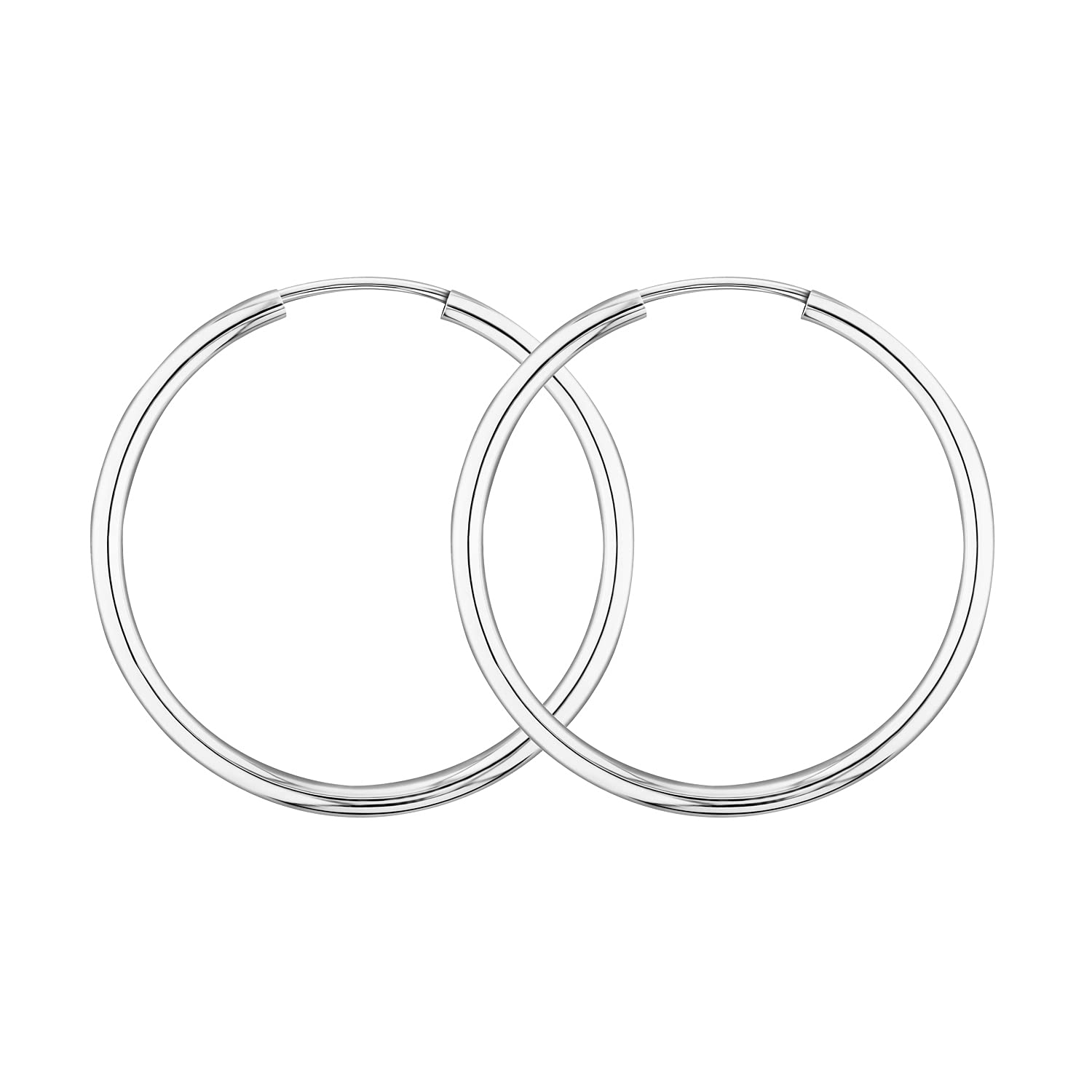 EDELIND Pendientes de aro finos 20mm 14K/585 Oro blanco Aros de oro para mujer hombre 2 mm de ancho Aretes de mujer con Caja de regalo de joyería