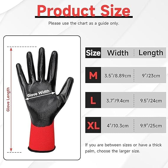 50 Paar Arbeitshandschuhe Herre,robuste & komfortable Gartenhandschuhe Herren,Arbeitshandschuhe Damen,Mechaniker Handschuhe mit Latex Beschichtung für Heimwerken Gartenarbeit(Rot und Schwarz)